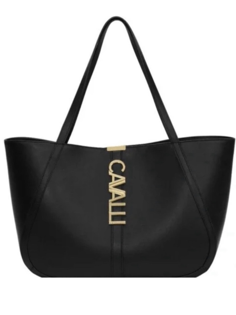 Black Leather Tote Bag with Gold Logo